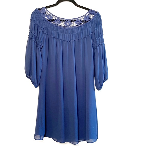 HeartSoul blue boho style long-sleeve mini peasant dress, size small. - Picture 3 of 5